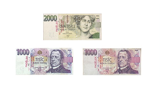 Padlky bankovek v hodnot 1 000 a 2 000 korun