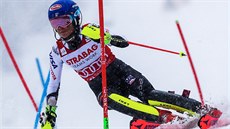 Americká lyaka Mikaela Shiffrinová na trati slalomu ve pindlerové Mlýn.