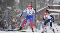 Slovenská biatlonistka Anastasia Kuzminová na trati sprintu na MS v Östersundu.