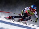 Mikaela Shiffrinová na trati za superobího slalomu v Soldeu.