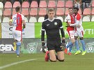 Hrái Slavie se radují z gólu, který vstelil Peter Olayinka (vpravo). Vpedu...