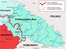 Mapa Podkarpatské Rusi a územních ztrát eskoslovenska na Podkarpatské Rusi v...