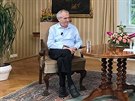 Prezident Milo Zeman s editelem TV Barrandov Jaromírem Soukupem pi natáení...