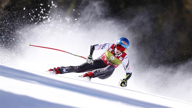 Mikaela Shiffrinov na trati za superobho slalomu v Soldeu.