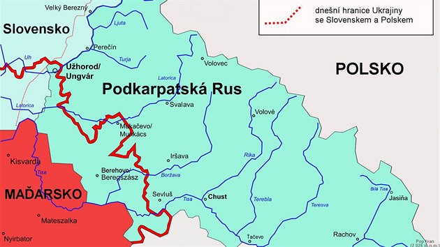 Mapa Podkarpatsk Rusi a zemnch ztrt eskoslovenska na Podkarpatsk Rusi v dsledku prvn vdesk arbitre