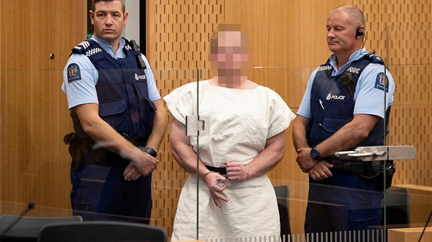 Brenton Tarrant, obviněný z vraždy v Christchurchi, u soud. (16. března 2019)