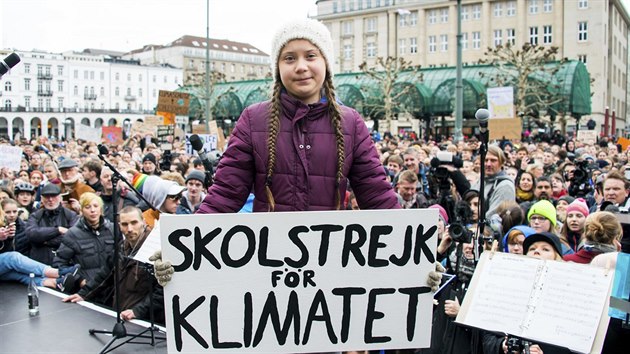 estnctilet Greta Thurnbergov na protestech v Nmecku (1. bezna 2019)