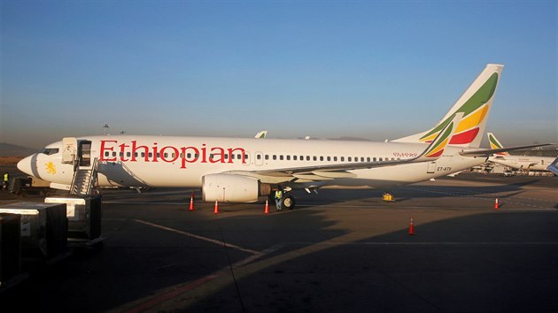 Letoun etiopskch aerolini Boeing 737-800 stoj na mezinrodnm letiti v hlavnm mst Etiopie Addis Abeb. (26. ledna 2017)
