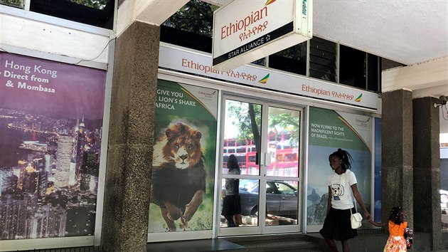 Kancele spolenosti Ethiopian Airlines v keskm Nairobi (10. bezna 2019)