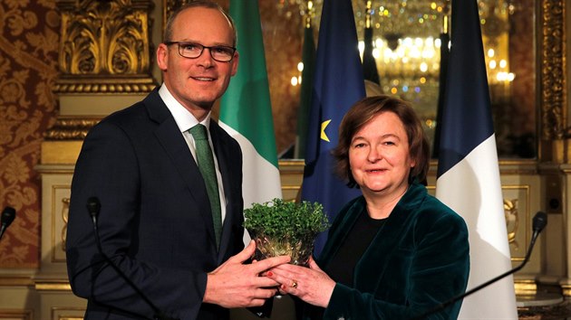 Irsk ministr zahrani Simon Coveney a francouzsk ministryn pro evropsk zleitosti Nathalie Loiseauov v Pai (15. bezna 2019)