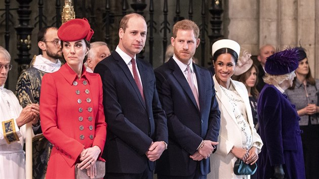 Vévodkyně Kate, princ William, princ Harry a vévodkyně Meghan (Londýn, 11. března 2019)