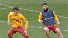 Patrik Schick (vlevo) a Kostas Manolas  na tréninku AS ím