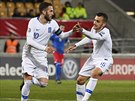etí fotbalisté se radují z gólu do sít Lichtentejnska v kvalifikaci o Euro...