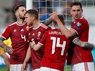 Maartí fotbalisté se radují z gólu v kvalifikaním utkání o Euro 2020 proti...