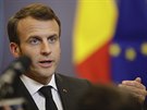 Francouzský prezident Emmanuel Macron hovoí na summitu EU v Bruselu. (22....