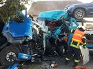Dopravn nehoda dvou kamion v Doln Rovni na Pardubicku.