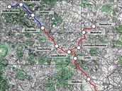 Mapa zaniklé tratě 7k Velké Březno - Verneřice - Úštěk-horní nádraží. Modře...
