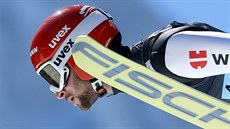 Nmecký skokan na lyích Markus Eisenbichler svití vzduchem v závod drustev...