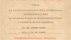 Dekret k Československé medaili za chrabrost