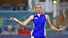 Karolína Plíková ve tvrtfinálovém duelu s Markétou Vondrouovou.