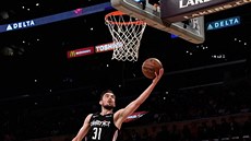 Tomá� Satoranský z Washingtonu zakon�uje na ko� LA Lakers.