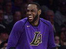 LeBron James z LA Lakers se baví zápasem s Charlotte.
