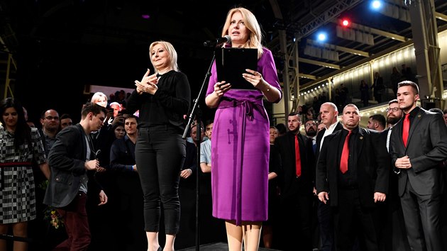 Prezidentská kandidátka Zuzana Čaputová při projevu ve svém volebním štábu v Bratislavě po sečtení většiny výsledků. (30. března 2019)