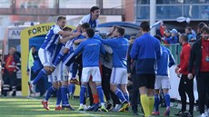 Radost fotbalist Mladé Boleslavi v zápase se Spartou.