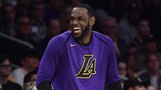 LeBron James z LA Lakers se baví zápasem s Charlotte.