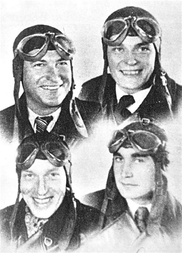 Kolá portrét pilot Wilhelma Kosarze, Matje Pavlovie, Josefa Balejky a...
