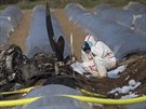 Experti a technici zkoumají trosky letadla, které se zítilo nedaleko nmeckého...