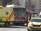 Pi srce tramvaje s trolejbusem na ulici Kenov v centru Brna se zranilo...