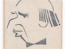 Zdenk indlar maluje a vnuje se grafice, na snímku karikatura Jiího Goára.
