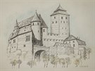 Zdenk indlar maluje a vnuje se grafice, na snímku hrad Kost.