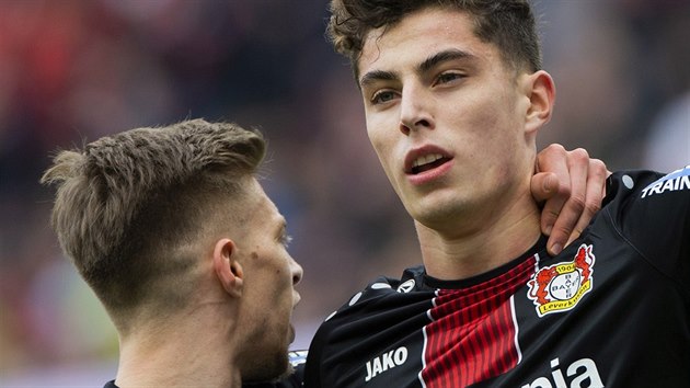 Kai Havertz, mlad tonk Leverkusenu, se raduje ze svho glu v utkn proti Lipsku.