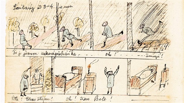Originln komiks z pera Bohuslava Martin z roku 1919 l jeho nvrat z rande v Kcov.