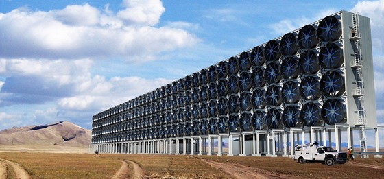 Podoba navrhovaného projektu firmy Carbon Engineering, který by ml z atmosféry...