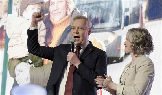 Pedseda finských sociálních demokrat Antti Rinne bhem parlamentních voleb ve...