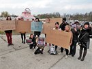 Protest aktivist� za cirkusy bez zv��at p�ed stanovi�t�m cirkusu Berousek v...