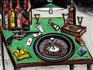 Bernard Buffet: Zátií hazardního hráe/ Table de Jeu (1977, olej na plátn)