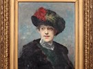 Vojtch Hynais: Portrét dámy v klobouku (1881, olej na plátn)