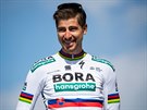 S ÚSMVEM. Peter Sagan na slavnostní prezentaci tým ped Paí-Roubaix.