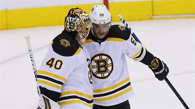 David Pastrk a brank Tuukka Rask z Bostonu po vtznm utkn s Torontem.