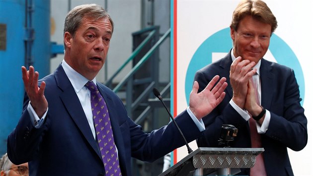 Britsk euroskeptik a europoslanec Nigel Farage (vlevo) oznmil zatek pedvolebn kampan sv Strany pro brexit. (12. dubna 2019)