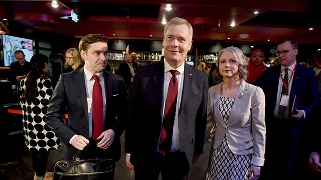 Pedseda finskch socilnch demokrat Antti Rinne bhem parlamentnch voleb ve Finsku (14. dubna 2019)