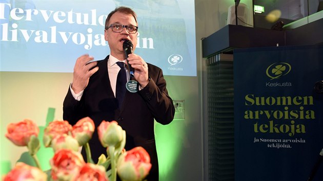 Pedseda strany Finsk sted Juha Sipila bhem parlamentnch voleb ve Finsku (14. dubna 2019)