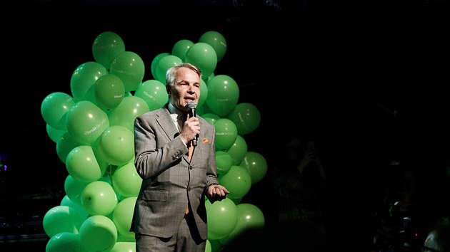 Pedseda finskm zelench Pekka Haavisto bhem parlamentnch voleb ve Finsku (14. dubna 2019)