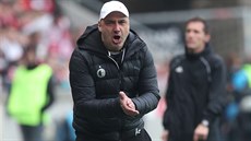 Trenér fotbalist� Slavie Jind�ich Trpi�ovský povzbuzuje své sv��ence v derby se...