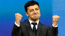 Prezidentský kandidát Volodymyr Zelenskyj bhem pedvolební prezidentské debaty...