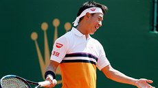 Nespokojený japonský tenista Kei Ni�ikori na turnaji v Monte Carlu